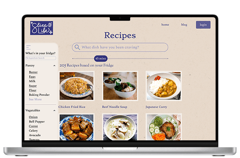 Slice Of Life recipe app on a laptop