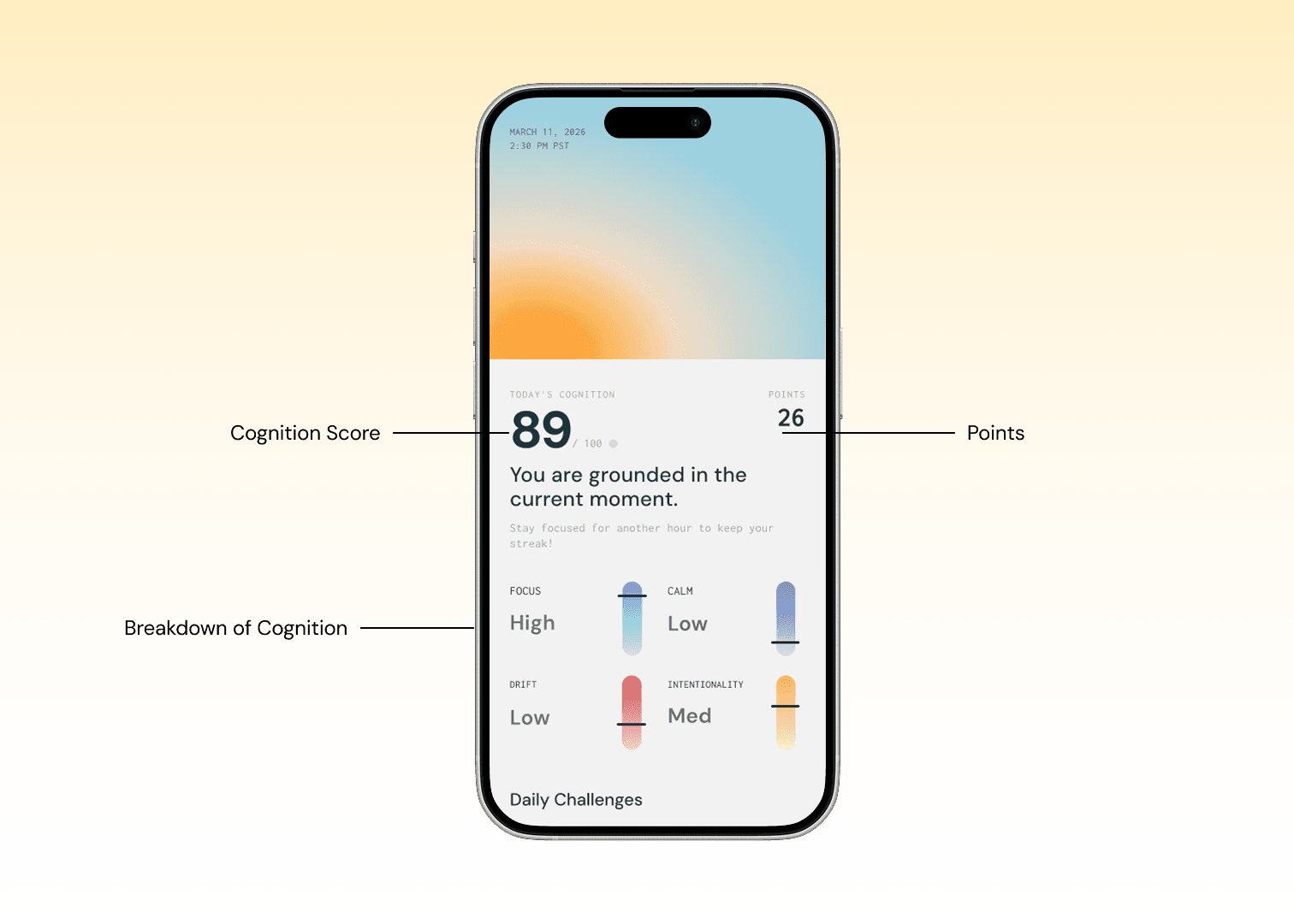 Illumind app home screen mockup