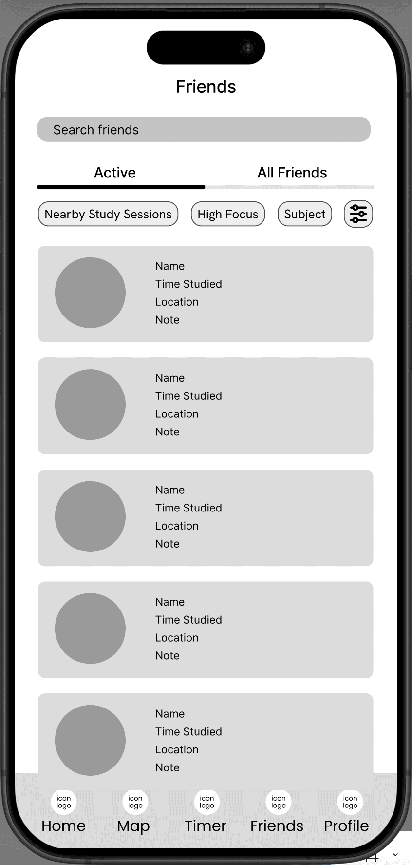 Studybug low-fidelity wireframe exploration